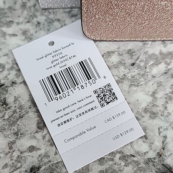 Kate Spade Wallet Tinsel Boxed Large Slim Card Holder in Glitter, Rose Gold - Picture 6 of 14